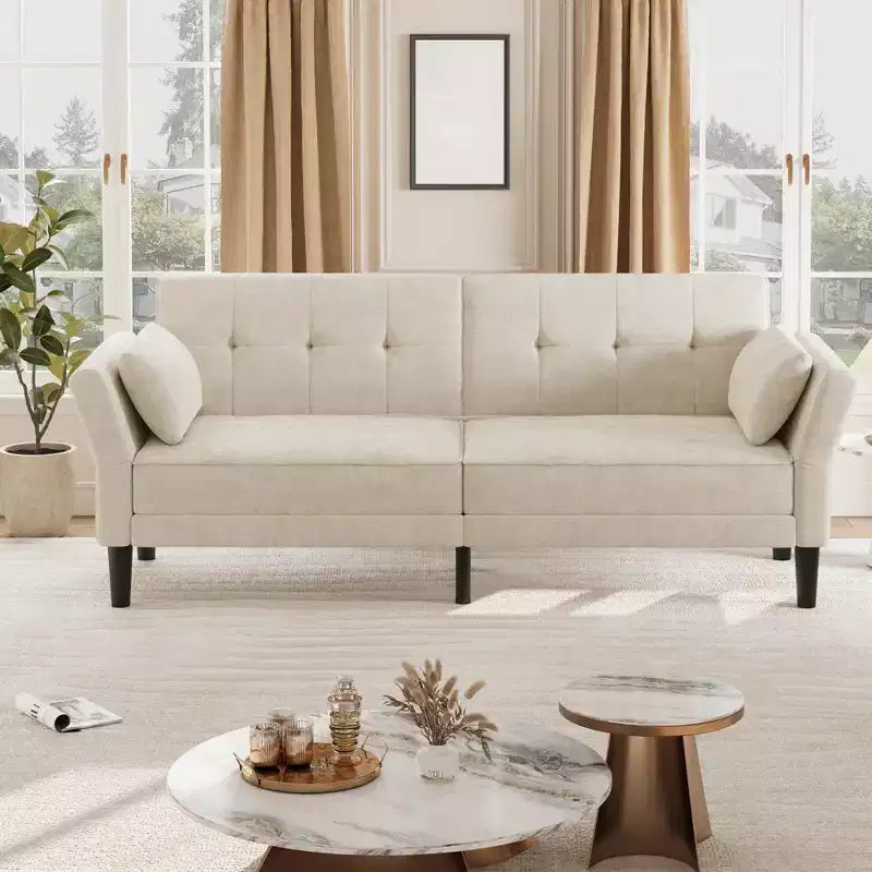89 Moderno Divano Letto con 2 Cuscini, in ciniglia Imbottita, Divano Letto Futon con Schienale Regolabile, Divano Letto con Seduta Profonda per Soggiorno e Appartamento