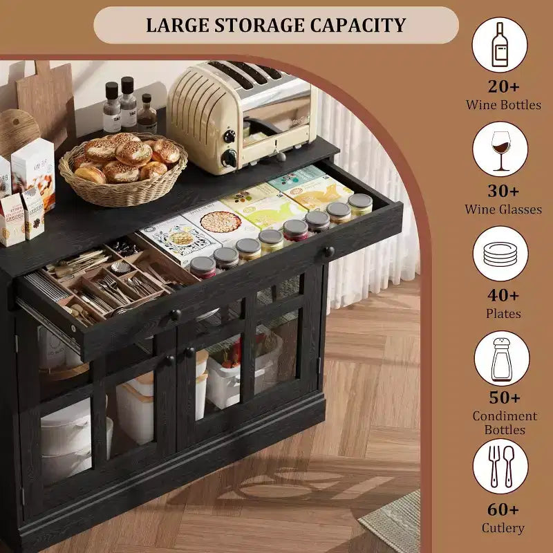 35.4 Mobile credenza moderno bianco - Credenza con ante in vetro e cassetti contenitore per sala da pranzo e cucina