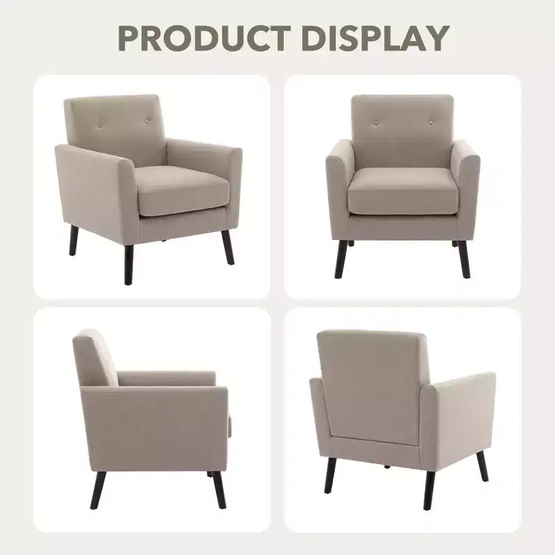 Poltrona imbottita per soggiorno CuisinSmart, poltrona moderna in tessuto con gambe in legno e cuscino di seduta più spesso per camera da letto e ufficio