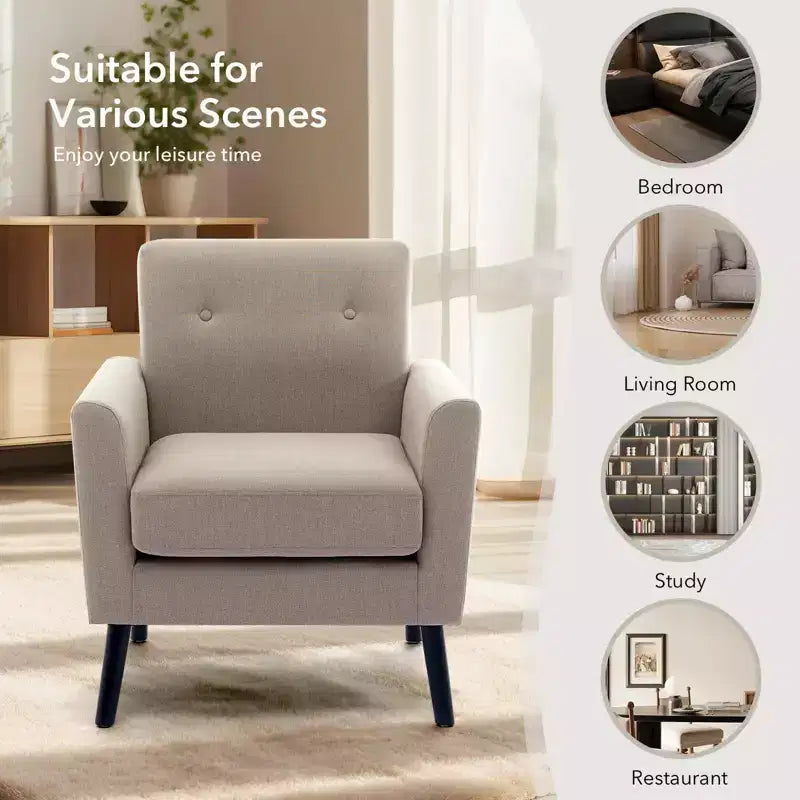 Poltrona imbottita per soggiorno CuisinSmart, poltrona moderna in tessuto con gambe in legno e cuscino di seduta più spesso per camera da letto e ufficio