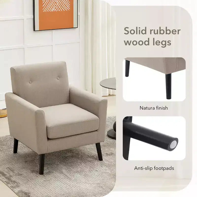 Poltrona imbottita per soggiorno CuisinSmart, poltrona moderna in tessuto con gambe in legno e cuscino di seduta più spesso per camera da letto e ufficio