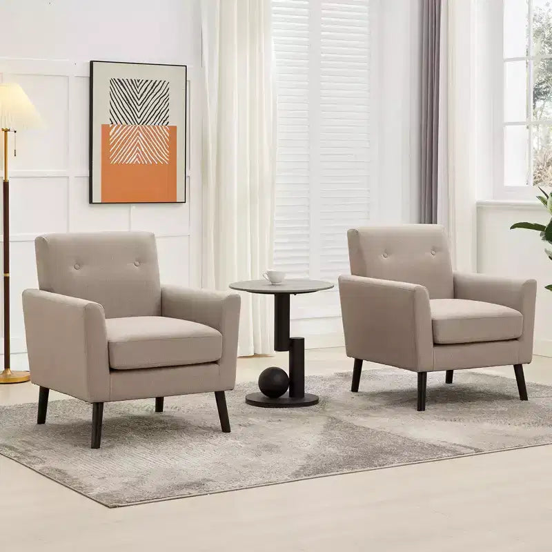 Poltrona imbottita per soggiorno CuisinSmart, poltrona moderna in tessuto con gambe in legno e cuscino di seduta più spesso per camera da letto e ufficio