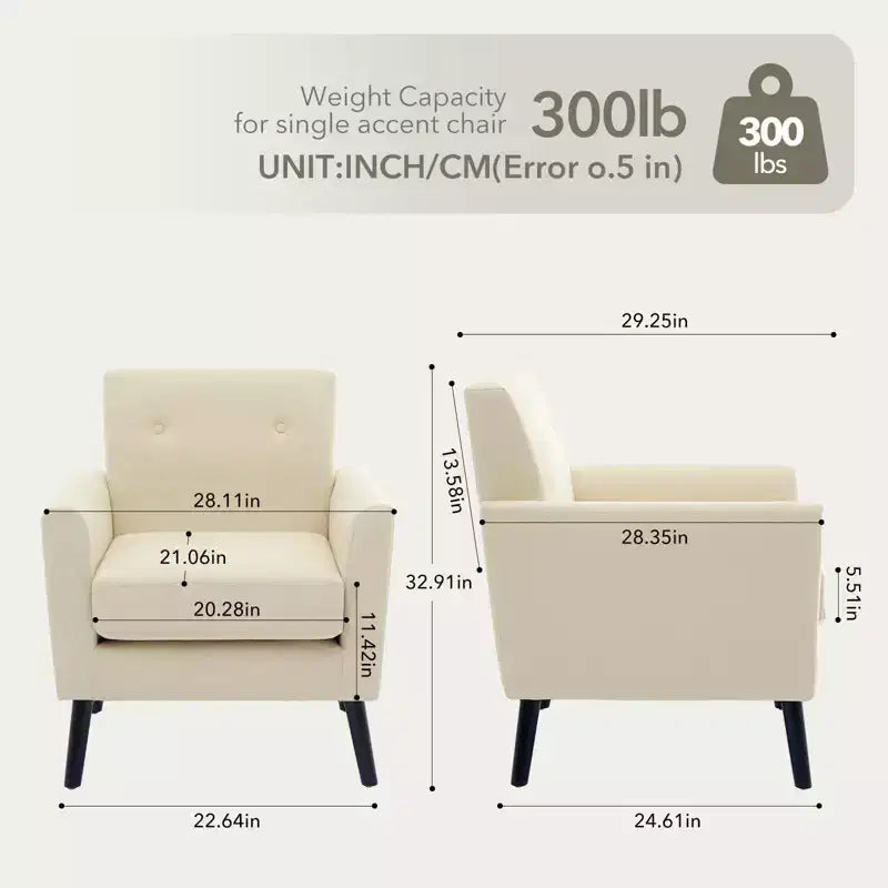 Poltrona imbottita per soggiorno CuisinSmart, poltrona moderna in tessuto con gambe in legno e cuscino di seduta più spesso per camera da letto e ufficio