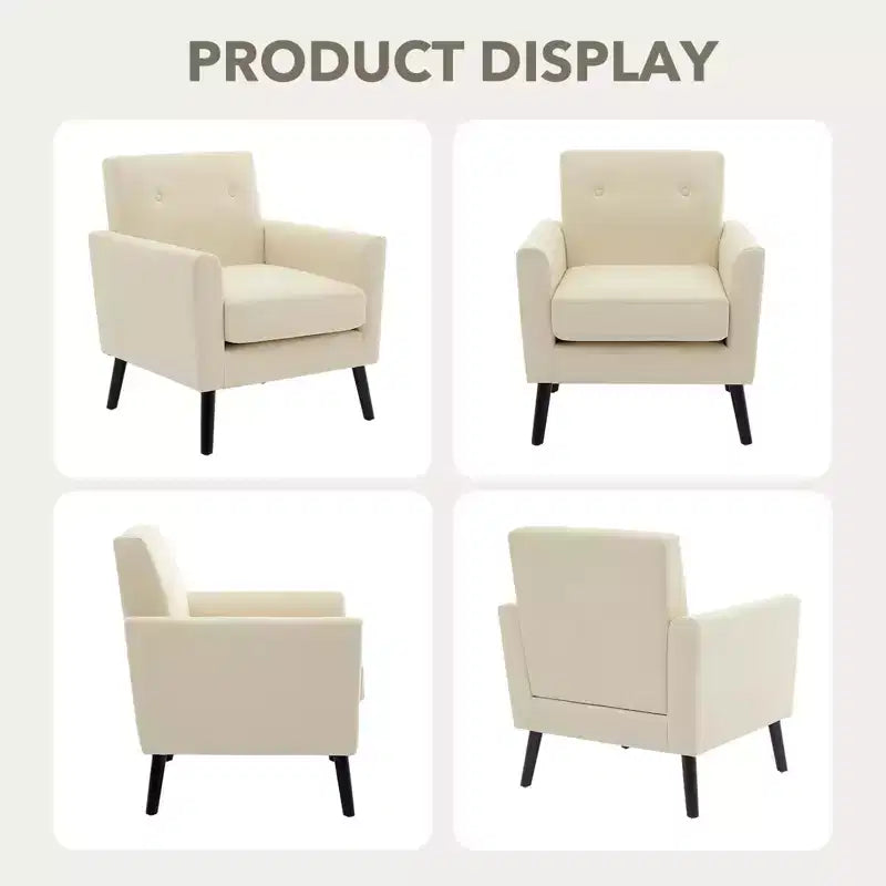 Poltrona imbottita per soggiorno CuisinSmart, poltrona moderna in tessuto con gambe in legno e cuscino di seduta più spesso per camera da letto e ufficio