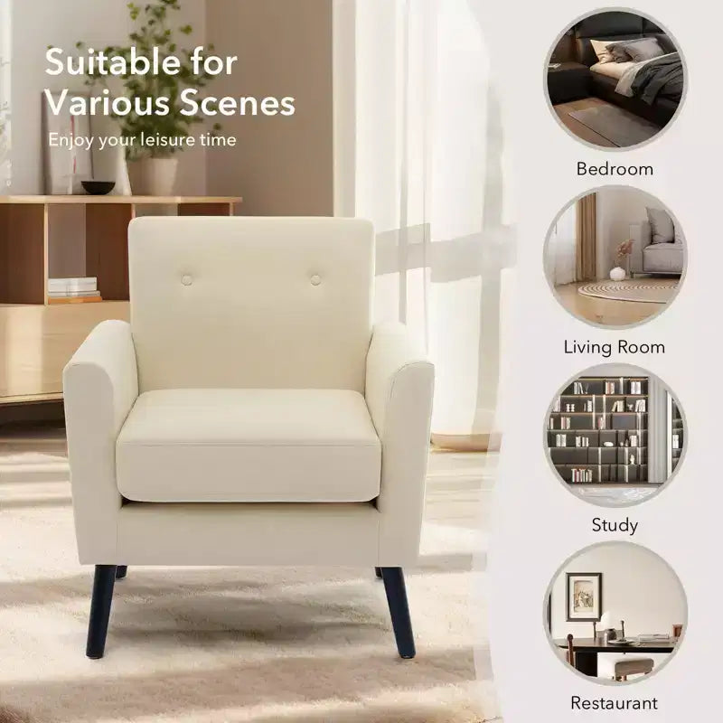 Poltrona imbottita per soggiorno CuisinSmart, poltrona moderna in tessuto con gambe in legno e cuscino di seduta più spesso per camera da letto e ufficio