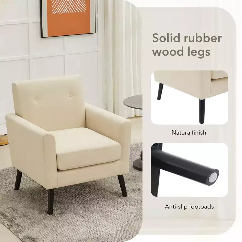 Poltrona imbottita per soggiorno CuisinSmart, poltrona moderna in tessuto con gambe in legno e cuscino di seduta più spesso per camera da letto e ufficio