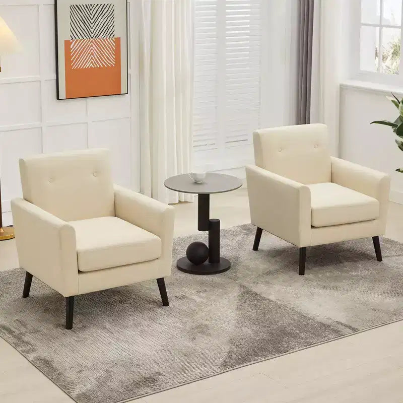 Poltrona imbottita per soggiorno CuisinSmart, poltrona moderna in tessuto con gambe in legno e cuscino di seduta più spesso per camera da letto e ufficio