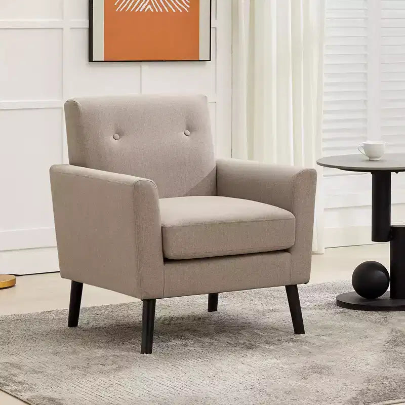 Poltrona imbottita per soggiorno CuisinSmart, poltrona moderna in tessuto con gambe in legno e cuscino di seduta più spesso per camera da letto e ufficio