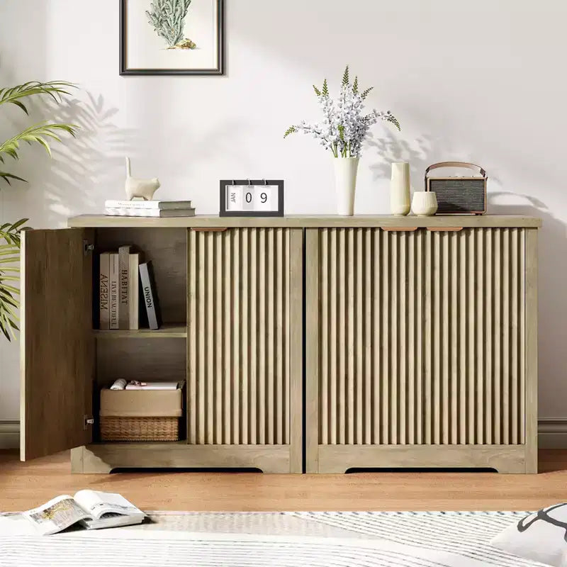Credenza a Incasso con Contenitore, Credenza Contemporanea con 2 Ante e Ripiani Regolabili, Mobile TV, Armadietto Contenitore Mid-Century per Ingresso