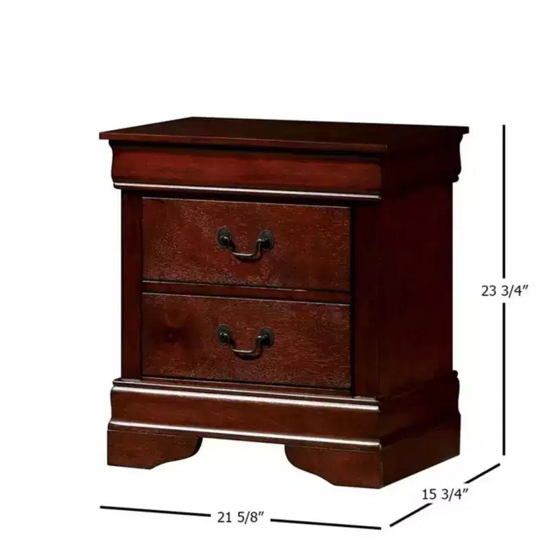 Comodino Homy Casa, Espresso  Tavolino da notte tradizionale in legno a 2 cassetti con maniglie anticate