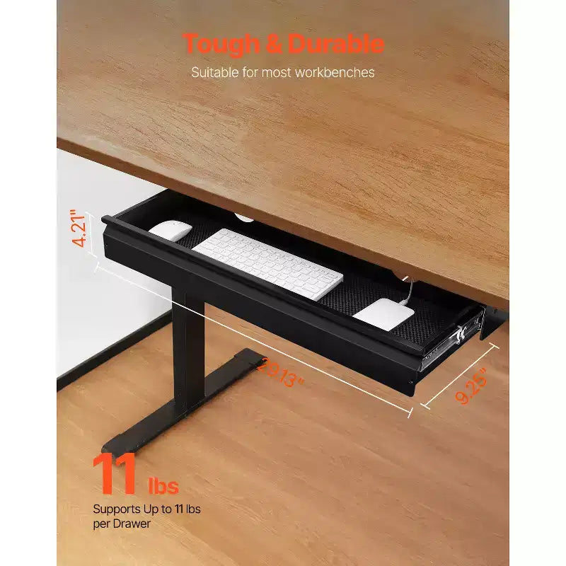 VEVOR Cassetto Sottoscrivania Estraibile Largo 66 cm, Attacco Cassetto a Scomparsa Sotto la Scrivania, Organizzatore Nascosto per Desktop, 73,7x22,9x10,2 cm, Nero