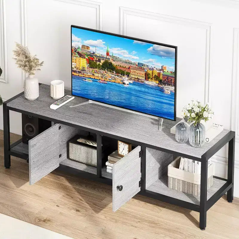 COZONY Modern Farmhouse TV Stand for Living Room with Storage Shelves, Entertainment Center Console Table for Bedroom