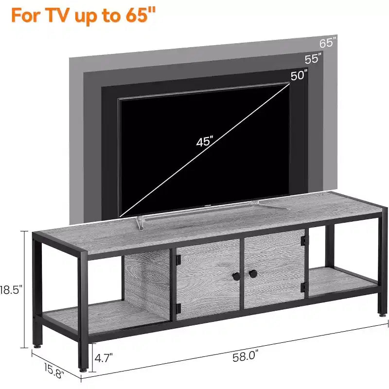 Mobile TV COZONY in stile rustico moderno per soggiorno con mensole portaoggetti, tavolo consolle centro di intrattenimento per camera da letto