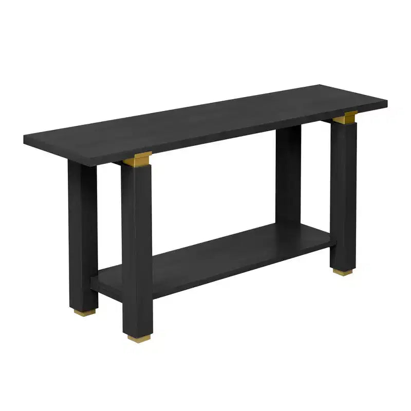 Okak 63IN Consolle Stretta Moderna, Tavolo da Ingresso con Inserti Metallici e Ripiano Aperto, Tavolo d'Appoggio per Soggiorno, Corridoio, Nero