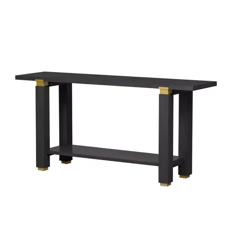 Okak 63IN Consolle Stretta Moderna, Tavolo da Ingresso con Inserti Metallici e Ripiano Aperto, Tavolo d'Appoggio per Soggiorno, Corridoio, Nero