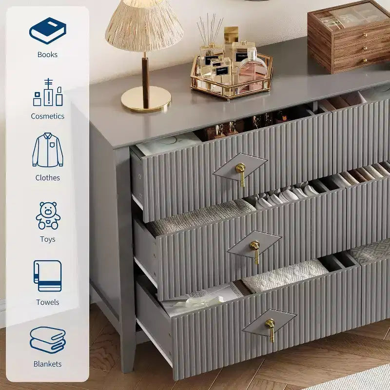 Cassettiera alta scanalata da 109 cm - Mobile contenitore in legno a 5 cassetti per camera da letto e soggiorno