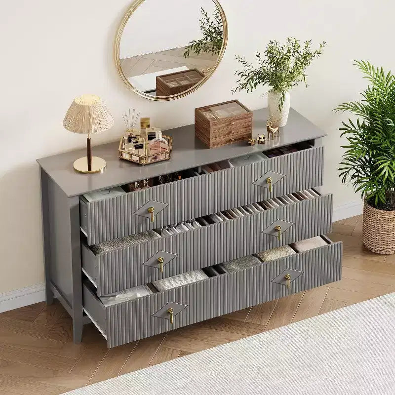 Cassettiera alta scanalata da 109 cm - Mobile contenitore in legno a 5 cassetti per camera da letto e soggiorno