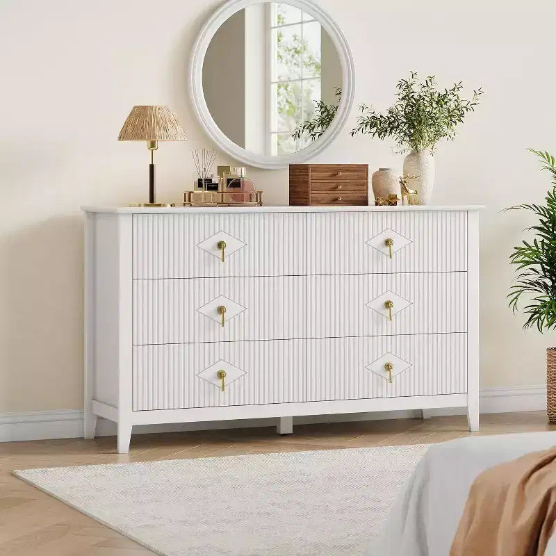 Cassettiera alta scanalata da 109 cm - Mobile contenitore in legno a 5 cassetti per camera da letto e soggiorno