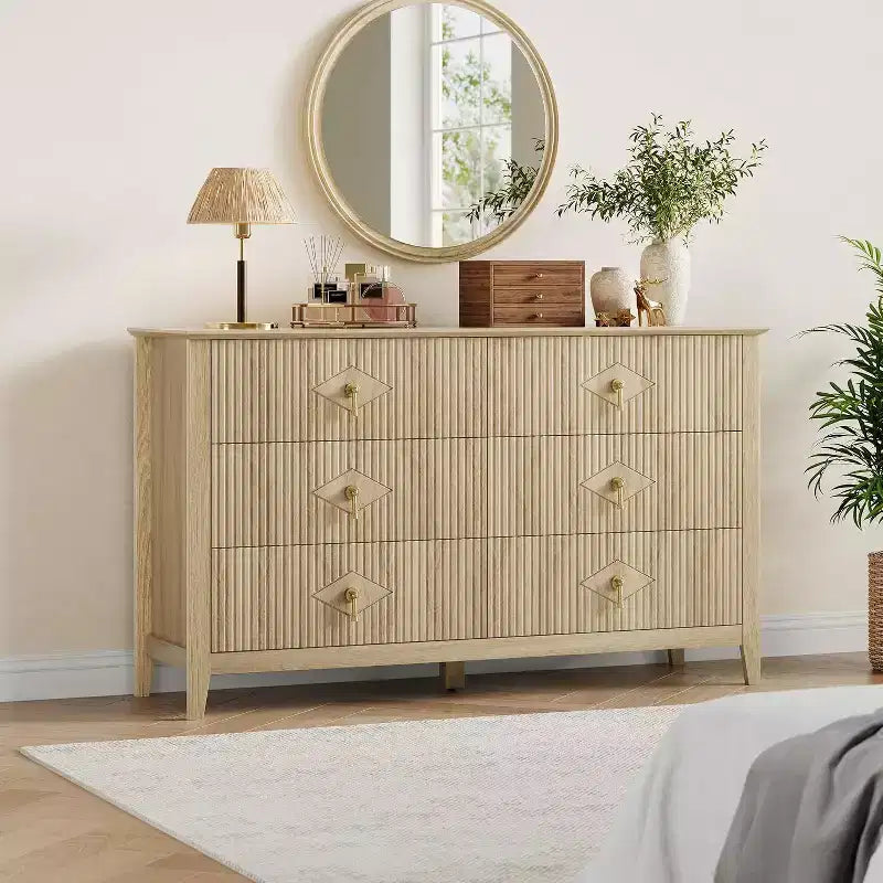 Cassettiera alta scanalata da 109 cm - Mobile contenitore in legno a 5 cassetti per camera da letto e soggiorno