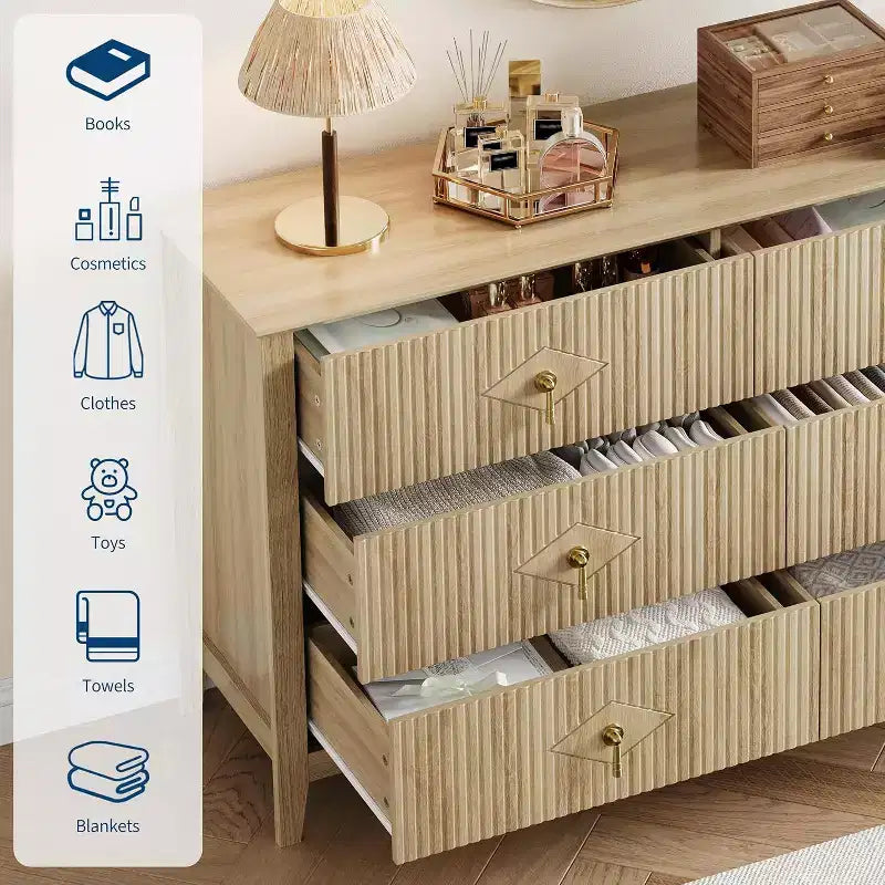 Cassettiera alta scanalata da 109 cm - Mobile contenitore in legno a 5 cassetti per camera da letto e soggiorno