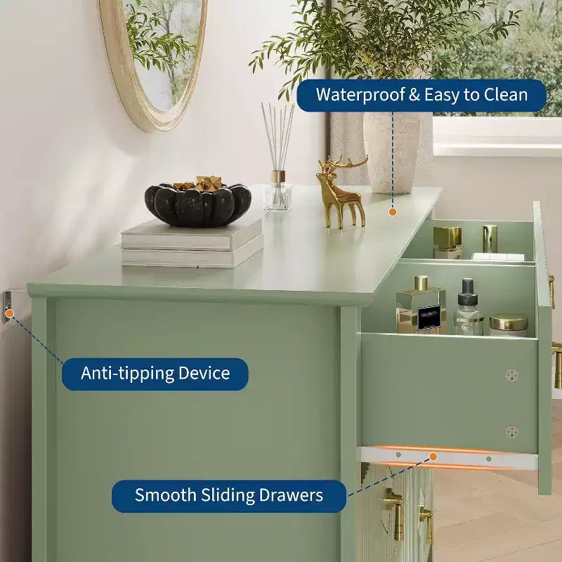 Cassettiera alta scanalata da 109 cm - Mobile contenitore in legno a 5 cassetti per camera da letto e soggiorno