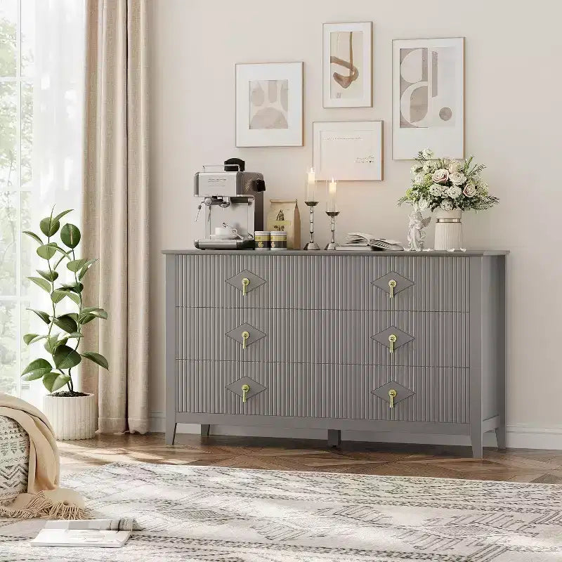 Cassettiera alta scanalata da 109 cm - Mobile contenitore in legno a 5 cassetti per camera da letto e soggiorno
