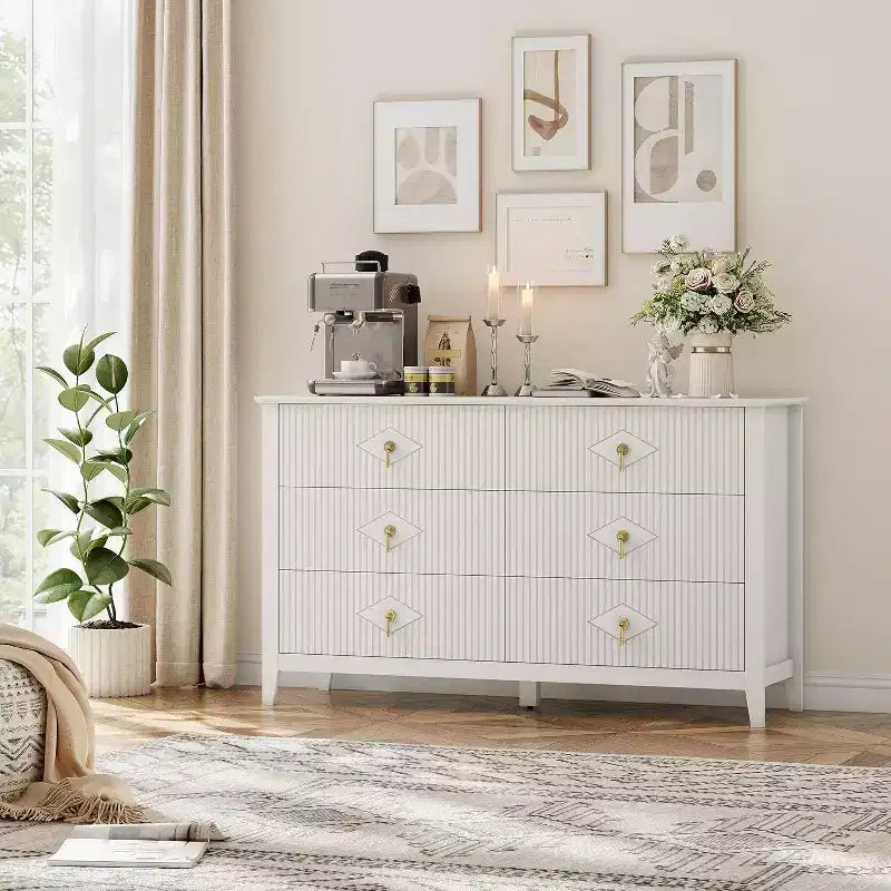 Cassettiera alta scanalata da 109 cm - Mobile contenitore in legno a 5 cassetti per camera da letto e soggiorno