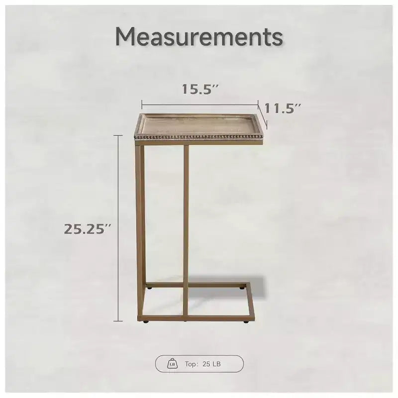 COZAYH Tavolino da divano a C stile rustico, mobile d'appoggio con piano in rattan intrecciato, color oro