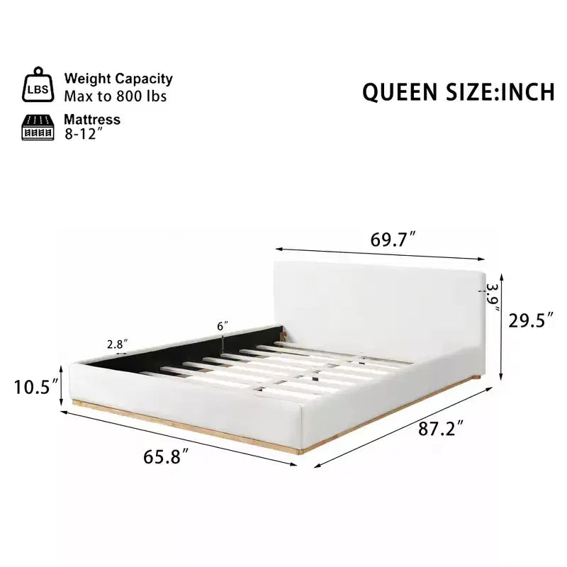 Elegante Struttura Letto Imbottita in Velluto, Letto a Piattaforma Queen/King Size per Camera da Letto, Bianco - ModernLuxe