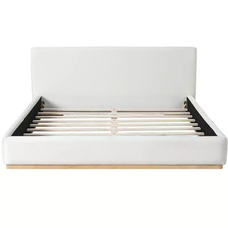 Elegante Struttura Letto Imbottita in Velluto, Letto a Piattaforma Queen/King Size per Camera da Letto, Bianco - ModernLuxe