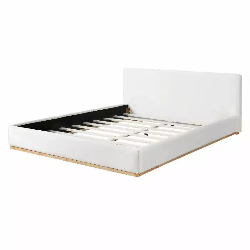 Elegante Struttura Letto Imbottita in Velluto, Letto a Piattaforma Queen/King Size per Camera da Letto, Bianco - ModernLuxe
