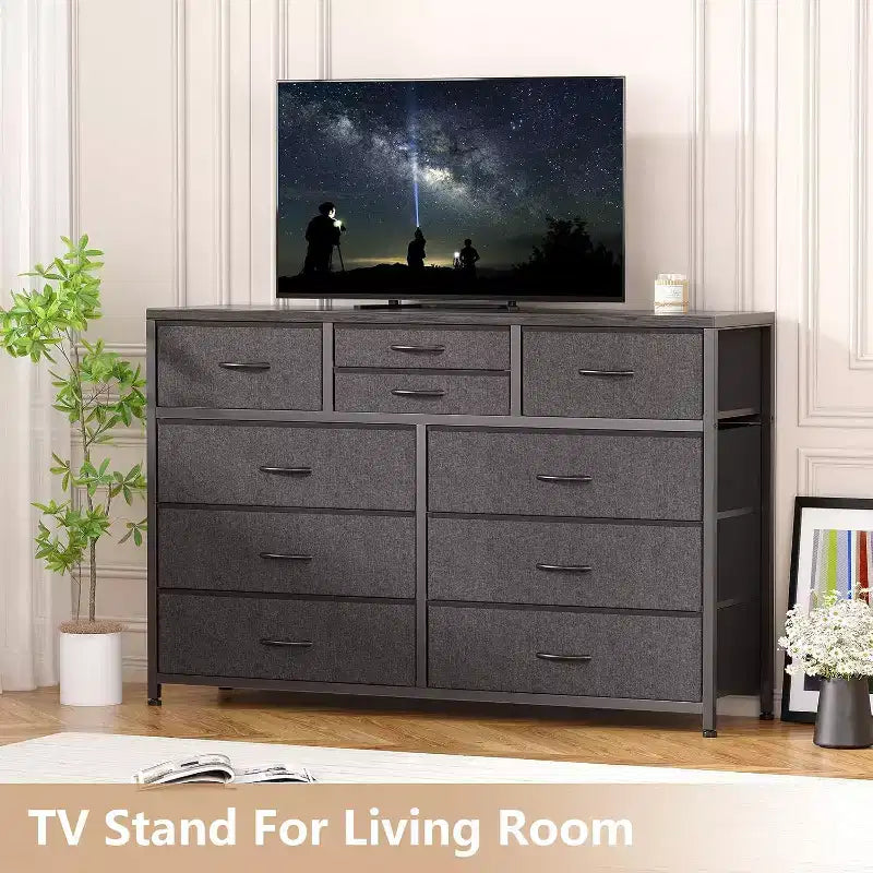 Cassettiera in tessuto a 10 cassetti per camera da letto, piano in legno, struttura in acciaio, comò moderno, cassettiera leggera con contenitori in tessuto per soggiorno, corridoio