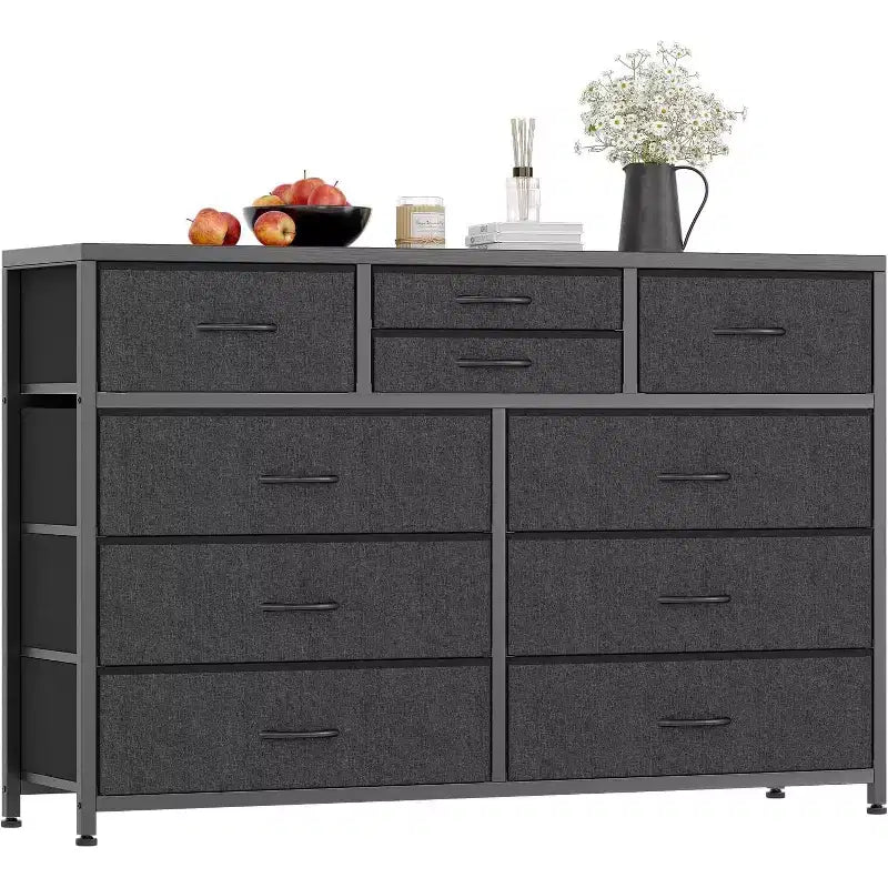 10 Drawers Fabric Dressers for Bedroom, Wood Top, Steel Frame, Modern Chest of Drawers, Lightweight Dresser with Fabric Bins for Living Room, Hallway