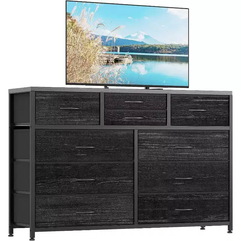 Cassettiera in tessuto a 10 cassetti per camera da letto, piano in legno, struttura in acciaio, comò moderno, cassettiera leggera con contenitori in tessuto per soggiorno, corridoio