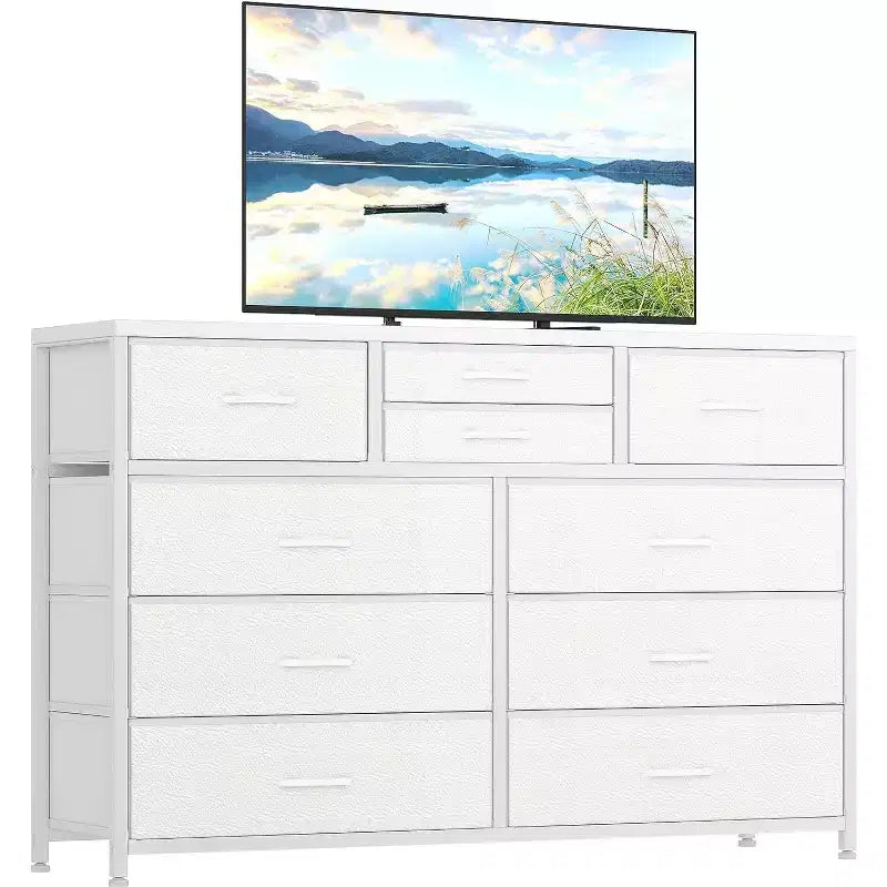 Cassettiera in tessuto a 10 cassetti per camera da letto, piano in legno, struttura in acciaio, comò moderno, cassettiera leggera con contenitori in tessuto per soggiorno, corridoio