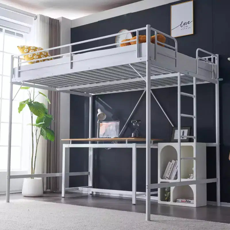 VINGLI Letto a soppalco interamente in metallo per bambini, struttura a castello con scale/pioli piatti, nessun letto a molle richiesto, bianco