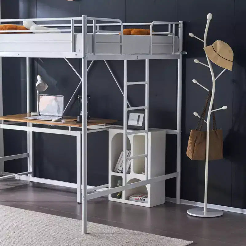 VINGLI Letto a soppalco interamente in metallo per bambini, struttura a castello con scale/pioli piatti, nessun letto a molle richiesto, bianco