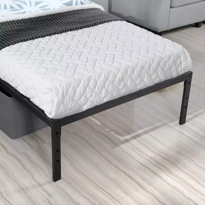 Base Letto Matrimoniale a Una Piazza e Mezza FurnitureR con Doghe Metalliche, Struttura per Materasso a Piattaforma Robusta con Contenitore Sottoletto, Supporto Antiscivolo, Nero