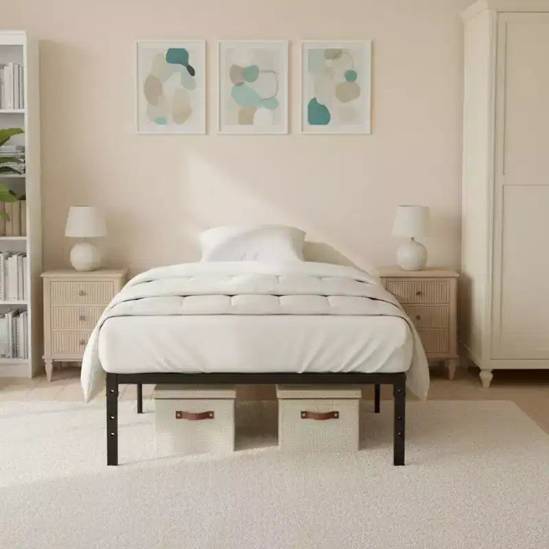 Base Letto Matrimoniale a Una Piazza e Mezza FurnitureR con Doghe Metalliche, Struttura per Materasso a Piattaforma Robusta con Contenitore Sottoletto, Supporto Antiscivolo, Nero