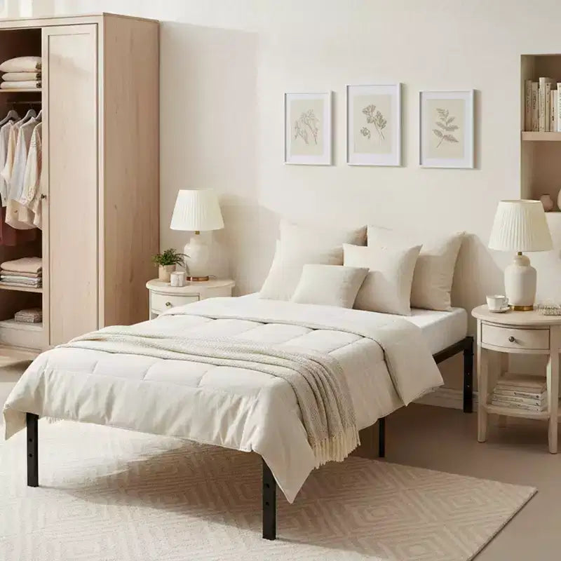 Base Letto Matrimoniale a Una Piazza e Mezza FurnitureR con Doghe Metalliche, Struttura per Materasso a Piattaforma Robusta con Contenitore Sottoletto, Supporto Antiscivolo, Nero