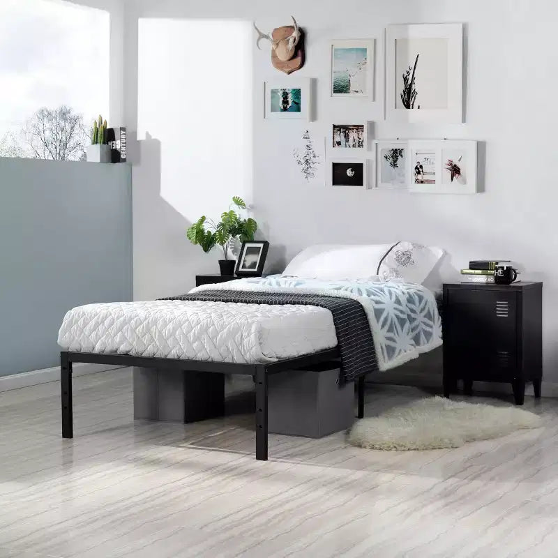 Base Letto Matrimoniale a Una Piazza e Mezza FurnitureR con Doghe Metalliche, Struttura per Materasso a Piattaforma Robusta con Contenitore Sottoletto, Supporto Antiscivolo, Nero