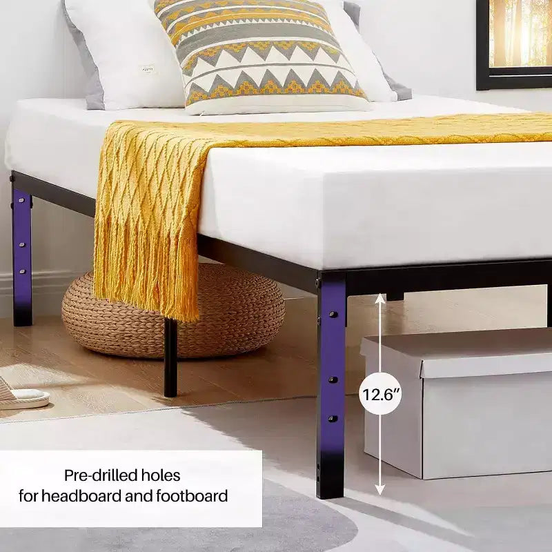Base Letto Matrimoniale a Una Piazza e Mezza FurnitureR con Doghe Metalliche, Struttura per Materasso a Piattaforma Robusta con Contenitore Sottoletto, Supporto Antiscivolo, Nero