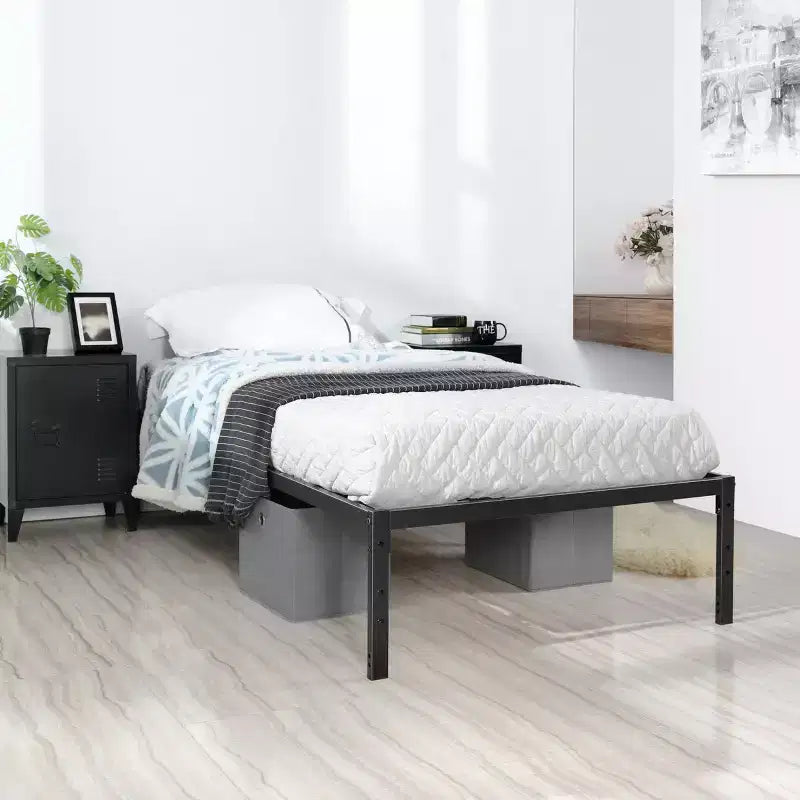 Base Letto Matrimoniale a Una Piazza e Mezza FurnitureR con Doghe Metalliche, Struttura per Materasso a Piattaforma Robusta con Contenitore Sottoletto, Supporto Antiscivolo, Nero