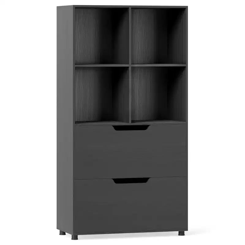 Costway 51 Libreria a 5 Ripiani e 4 Cubi con 2 Cassetti per Soggiorno, Studio, Ufficio Bianco/Nero/Grigio/Naturale