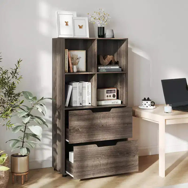 Costway 51 Libreria a 5 Ripiani e 4 Cubi con 2 Cassetti per Soggiorno, Studio, Ufficio Bianco/Nero/Grigio/Naturale