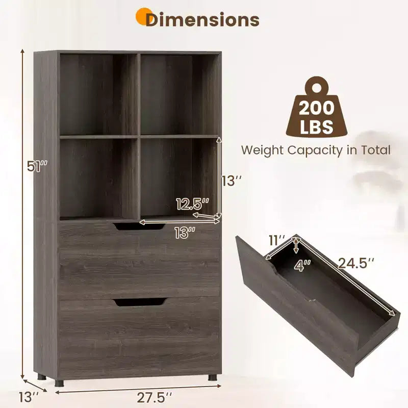 Costway 51 Libreria a 5 Ripiani e 4 Cubi con 2 Cassetti per Soggiorno, Studio, Ufficio Bianco/Nero/Grigio/Naturale