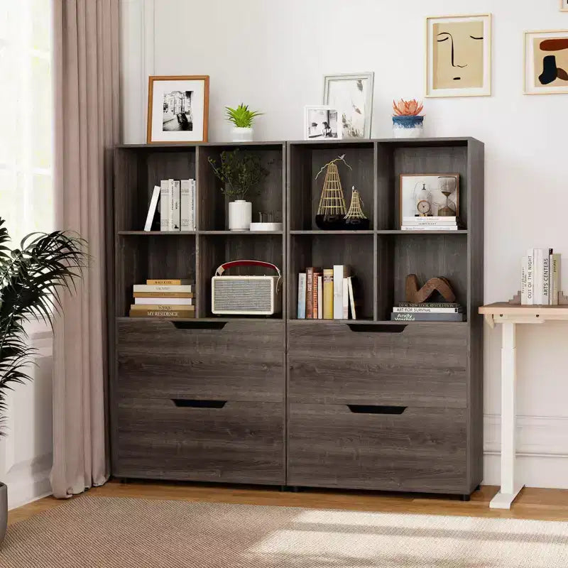 Costway 51 Libreria a 5 Ripiani e 4 Cubi con 2 Cassetti per Soggiorno, Studio, Ufficio Bianco/Nero/Grigio/Naturale