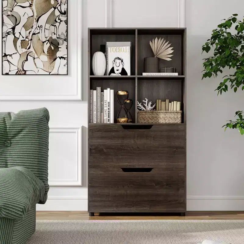 Costway 51 Libreria a 5 Ripiani e 4 Cubi con 2 Cassetti per Soggiorno, Studio, Ufficio Bianco/Nero/Grigio/Naturale
