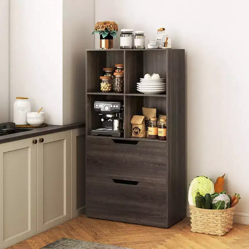 Costway 51 Libreria a 5 Ripiani e 4 Cubi con 2 Cassetti per Soggiorno, Studio, Ufficio Bianco/Nero/Grigio/Naturale