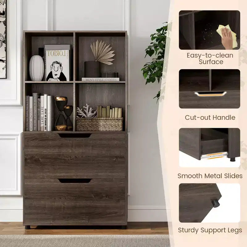 Costway 51 Libreria a 5 Ripiani e 4 Cubi con 2 Cassetti per Soggiorno, Studio, Ufficio Bianco/Nero/Grigio/Naturale